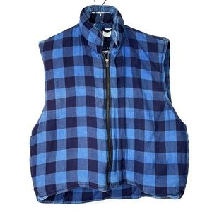 Vintage Buffalo Plaid Flannel Puffer Vest Zip Up Blue Sierra Pacific Men’s Large